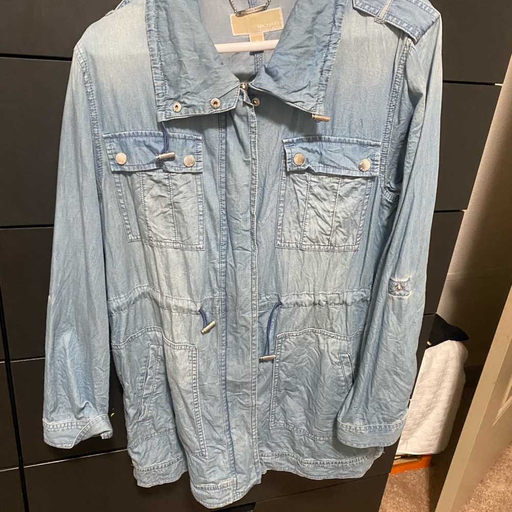 Michael Kors Denim Chambray Light Wash Utility Anorak Jacket
